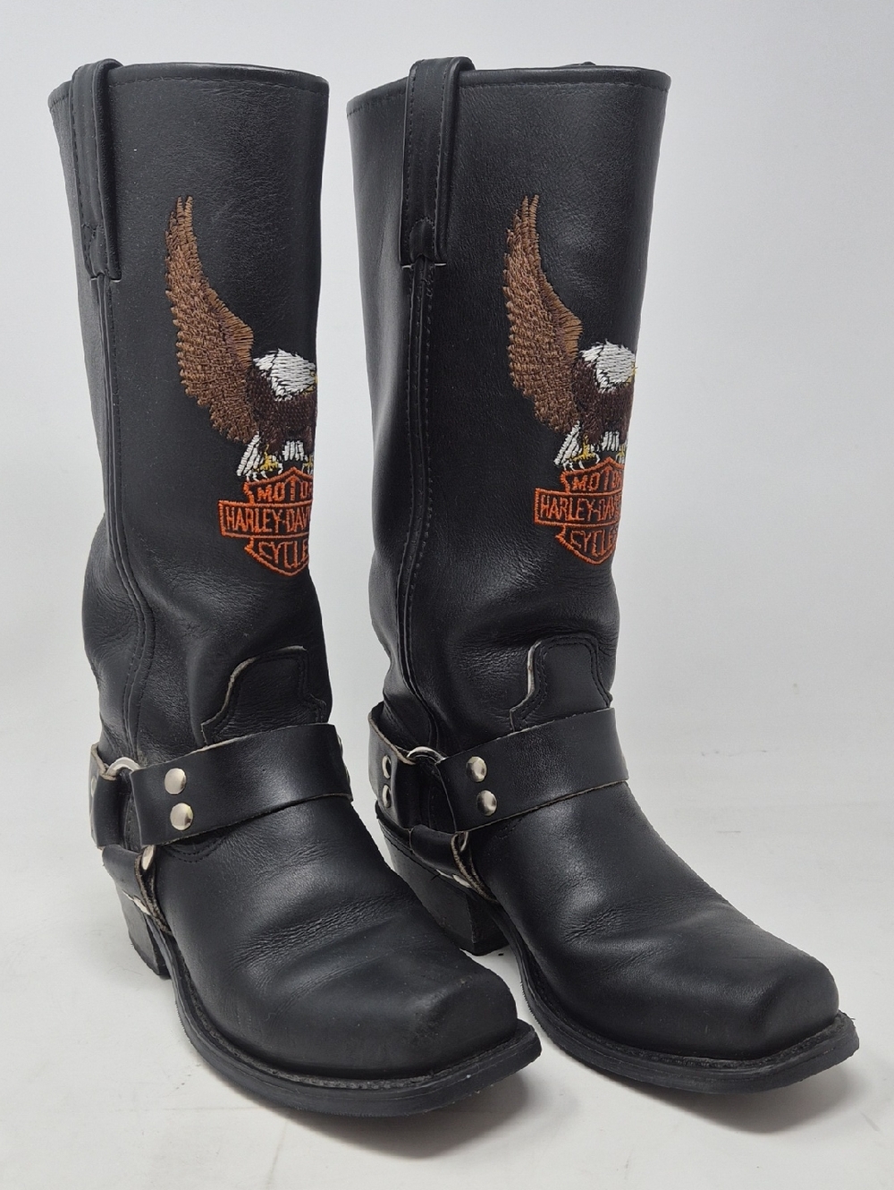 Harley-Davidson Black Leather Woman's Harness Boots with Eagle Patch